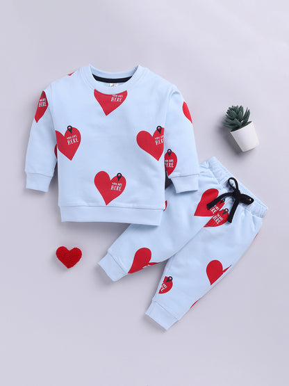 'Hearts' Blue Cotton Full Sleeve Co-ord Set