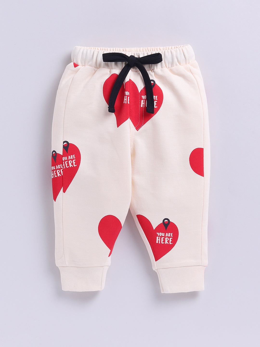 'Hearts' Cream Cotton Full Sleeve Co-ord Set