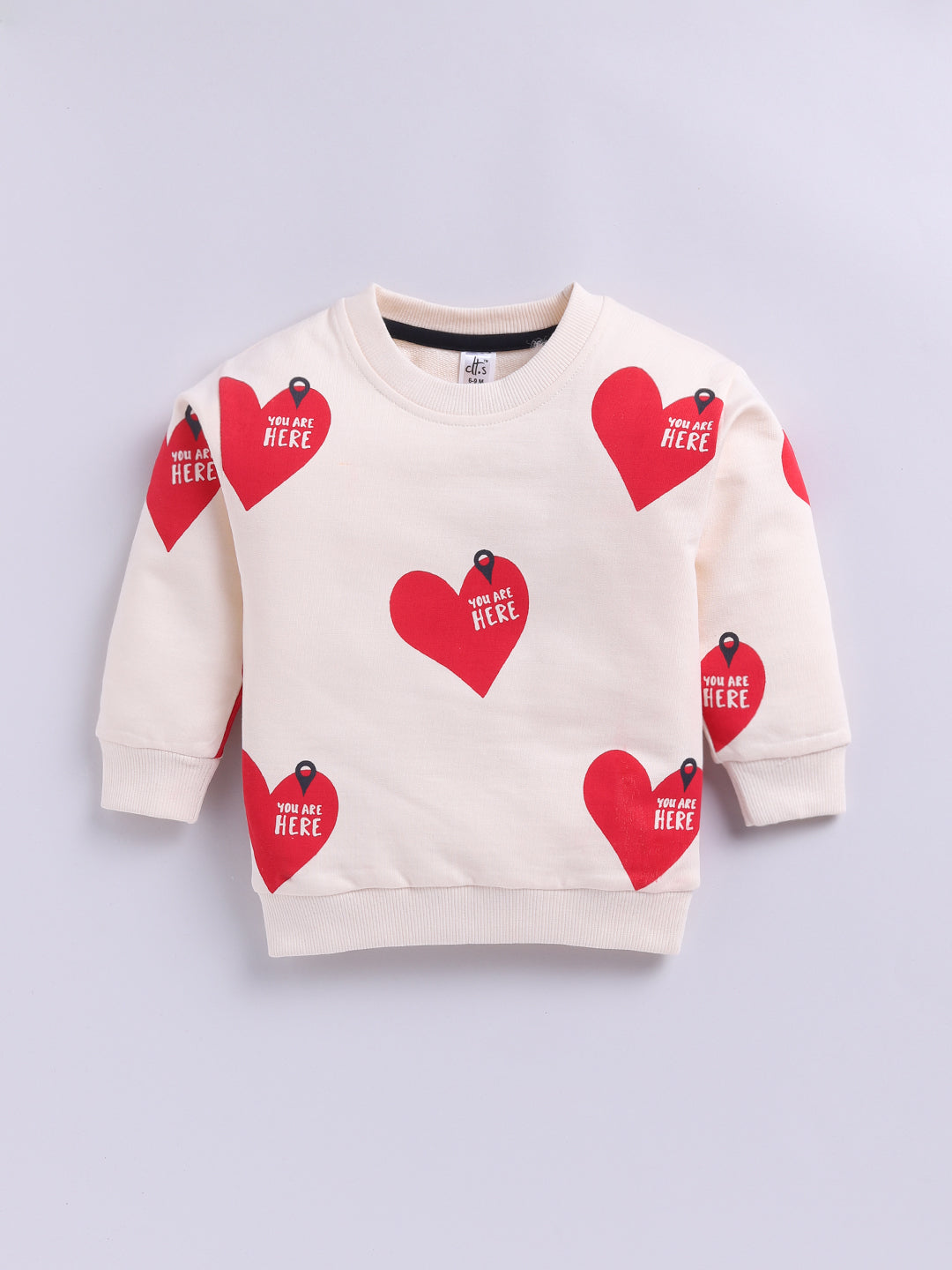 'Hearts' Cream Cotton Full Sleeve Co-ord Set