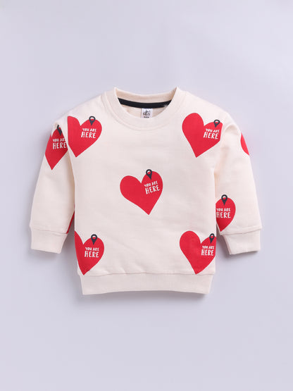 'Hearts' Cream Cotton Full Sleeve Co-ord Set