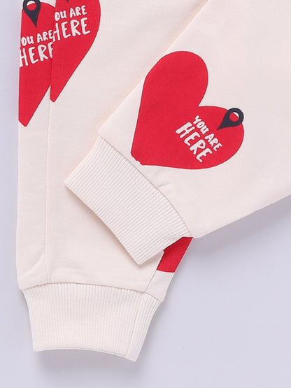 'Hearts' Cream Cotton Full Sleeve Co-ord Set