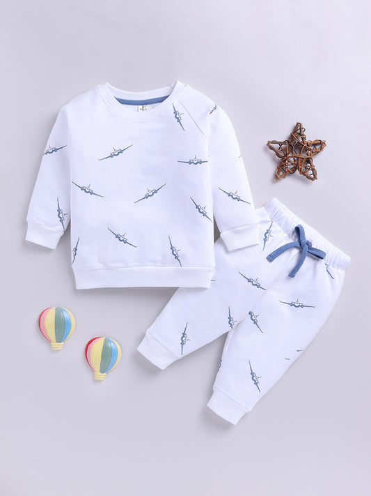 'Airplane' White Cotton Full Sleeve Co-ord Set