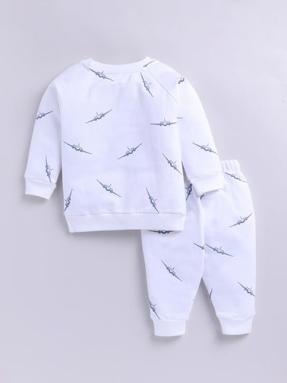 'Airplane' White Cotton Full Sleeve Co-ord Set