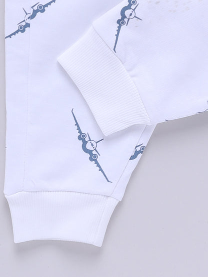 'Airplane' White Cotton Full Sleeve Co-ord Set