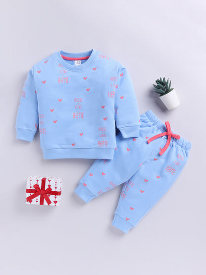 'Hearts' Blue Cotton Full Sleeve Co-ord Set