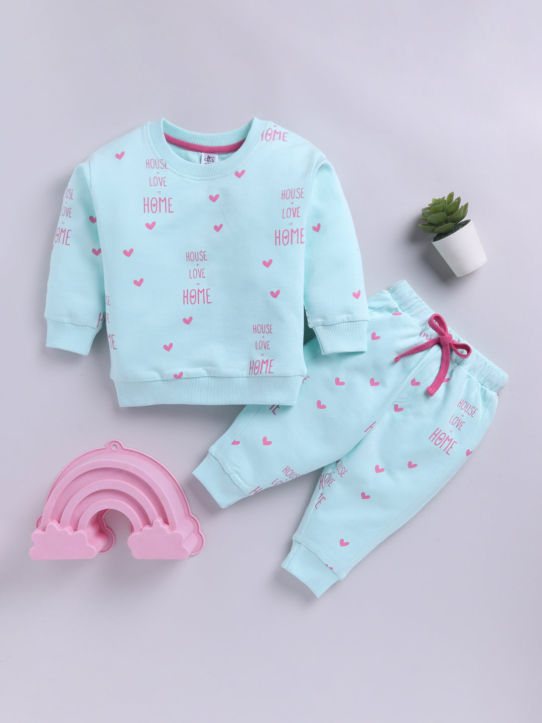 'Hearts' Sea Green Cotton Full Sleeve Co-ord Set