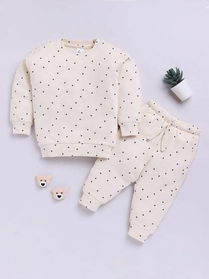 Beige Cotton Polka Dots Full Sleeve Co-ord Set