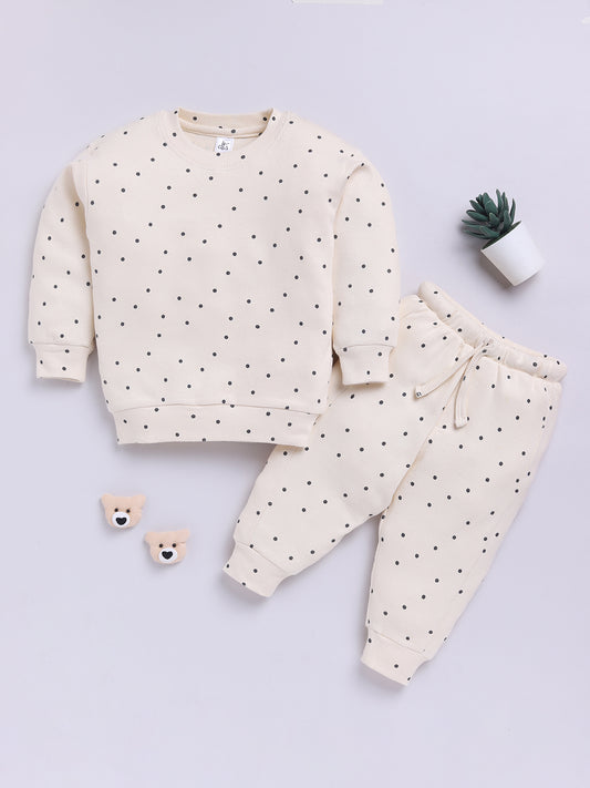 Beige Cotton Polka Dots Full Sleeve Co-ord Set