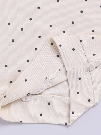 Beige Cotton Polka Dots Full Sleeve Co-ord Set