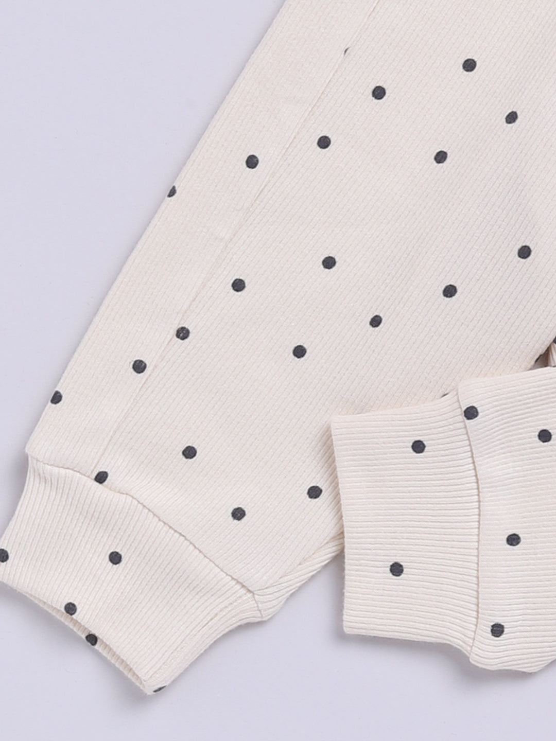 Beige Cotton Polka Dots Full Sleeve Co-ord Set
