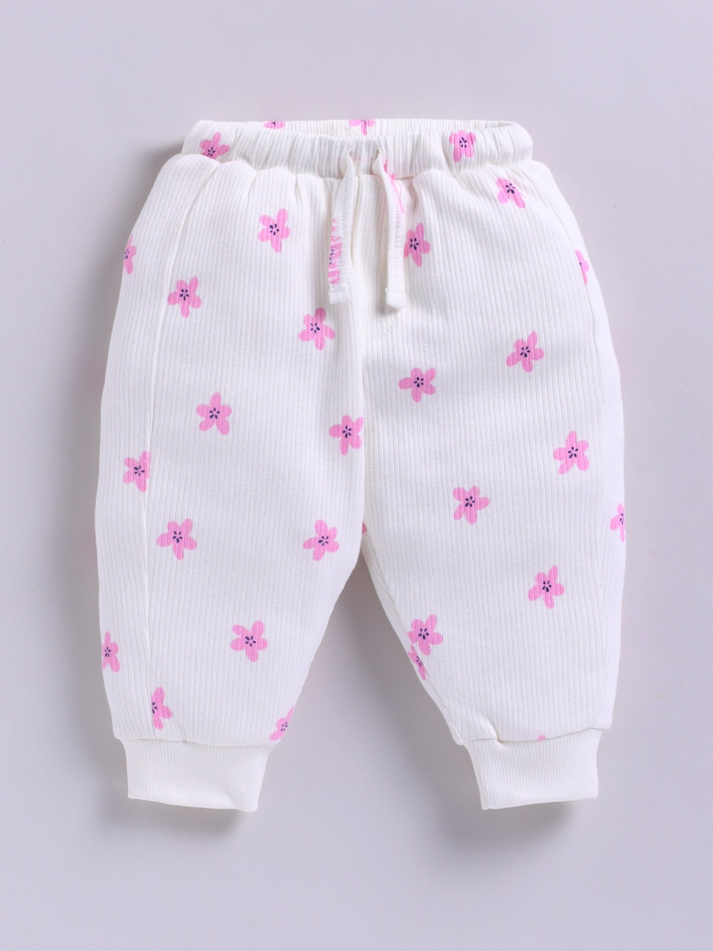 Cream Cotton Knitted Floral Full Sleeve Co-ord Set