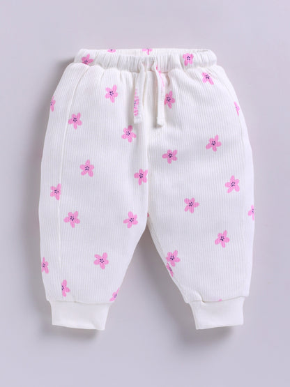 Cream Cotton Knitted Floral Full Sleeve Co-ord Set