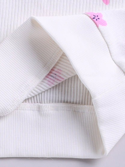 Cream Cotton Knitted Floral Full Sleeve Co-ord Set