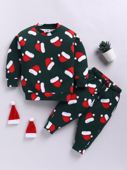 Christmas theme Green Cotton Full Sleeve Co-ord Set