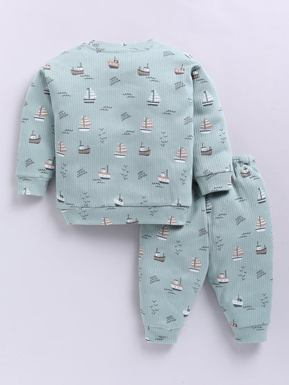 'Boats' Green Cotton Full Sleeve Co-ord Set