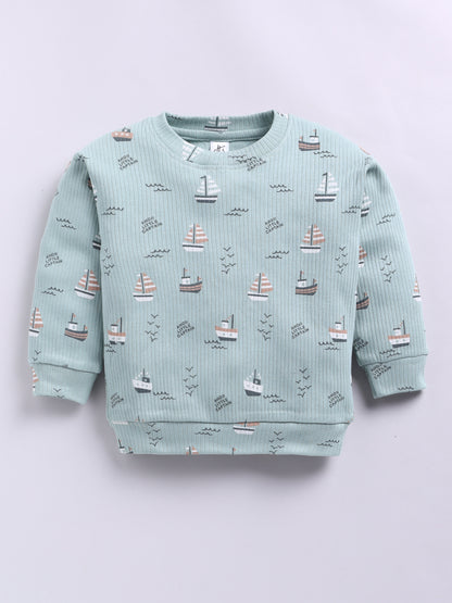 'Boats' Green Cotton Full Sleeve Co-ord Set