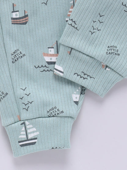 'Boats' Green Cotton Full Sleeve Co-ord Set