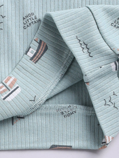 'Boats' Green Cotton Full Sleeve Co-ord Set