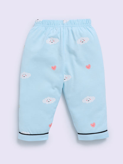 Blue Cotton Graphic Full Sleeve Night Suit