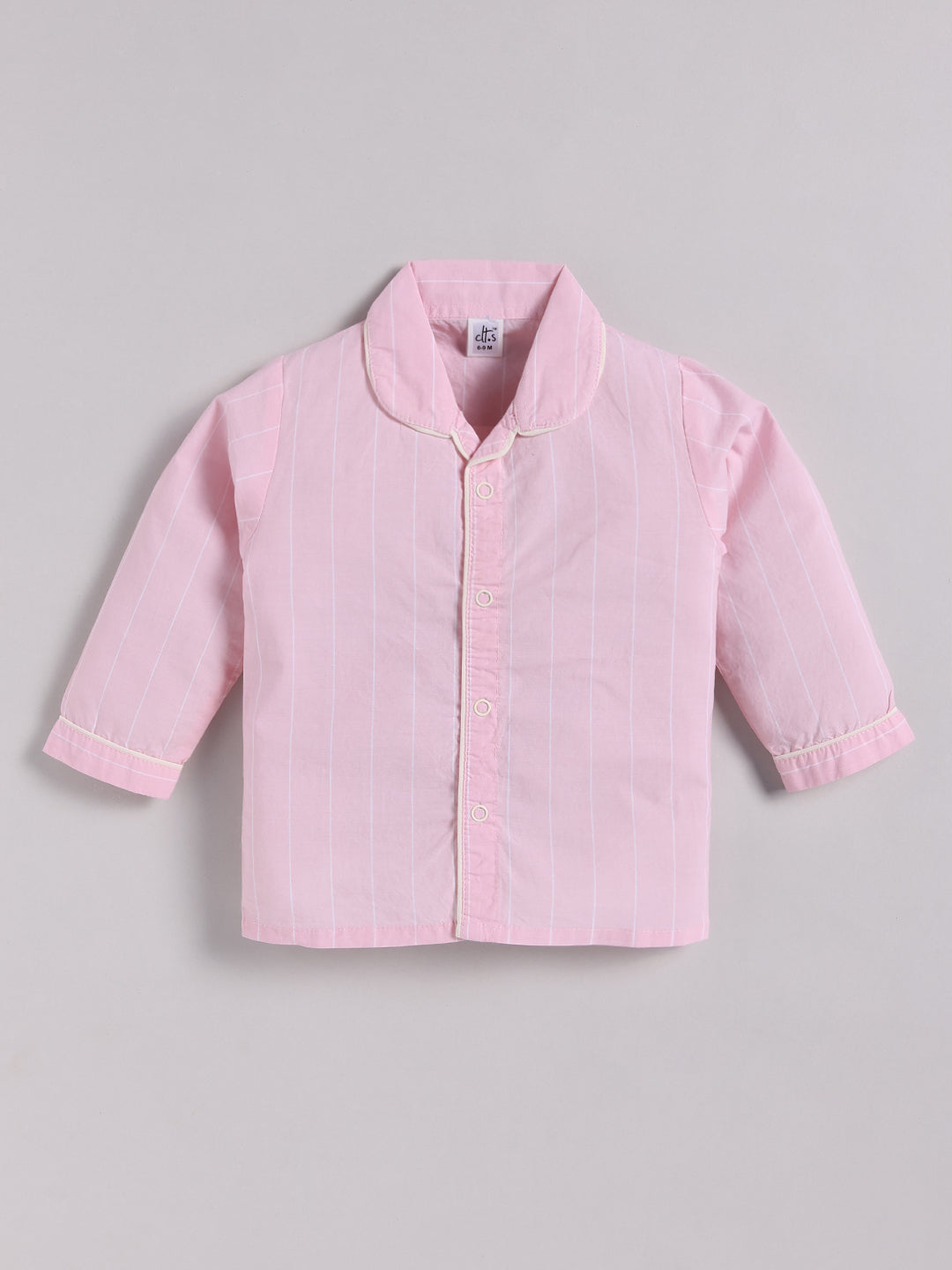 "Cuter Version of Mom" Pink Full Sleeves Striped Nightwear Set