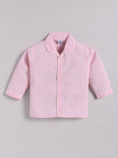 "Cuter Version of Mom" Pink Full Sleeves Striped Nightwear Set