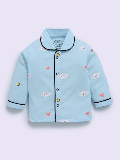 Blue Cotton Graphic Full Sleeve Night Suit