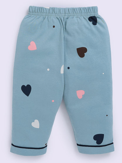 Teal Hearts Print Full Sleeve Night Suit