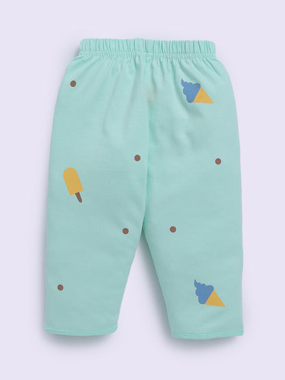 Ice Cream Printed Sea Green Cotton Full Sleeve Night Suit