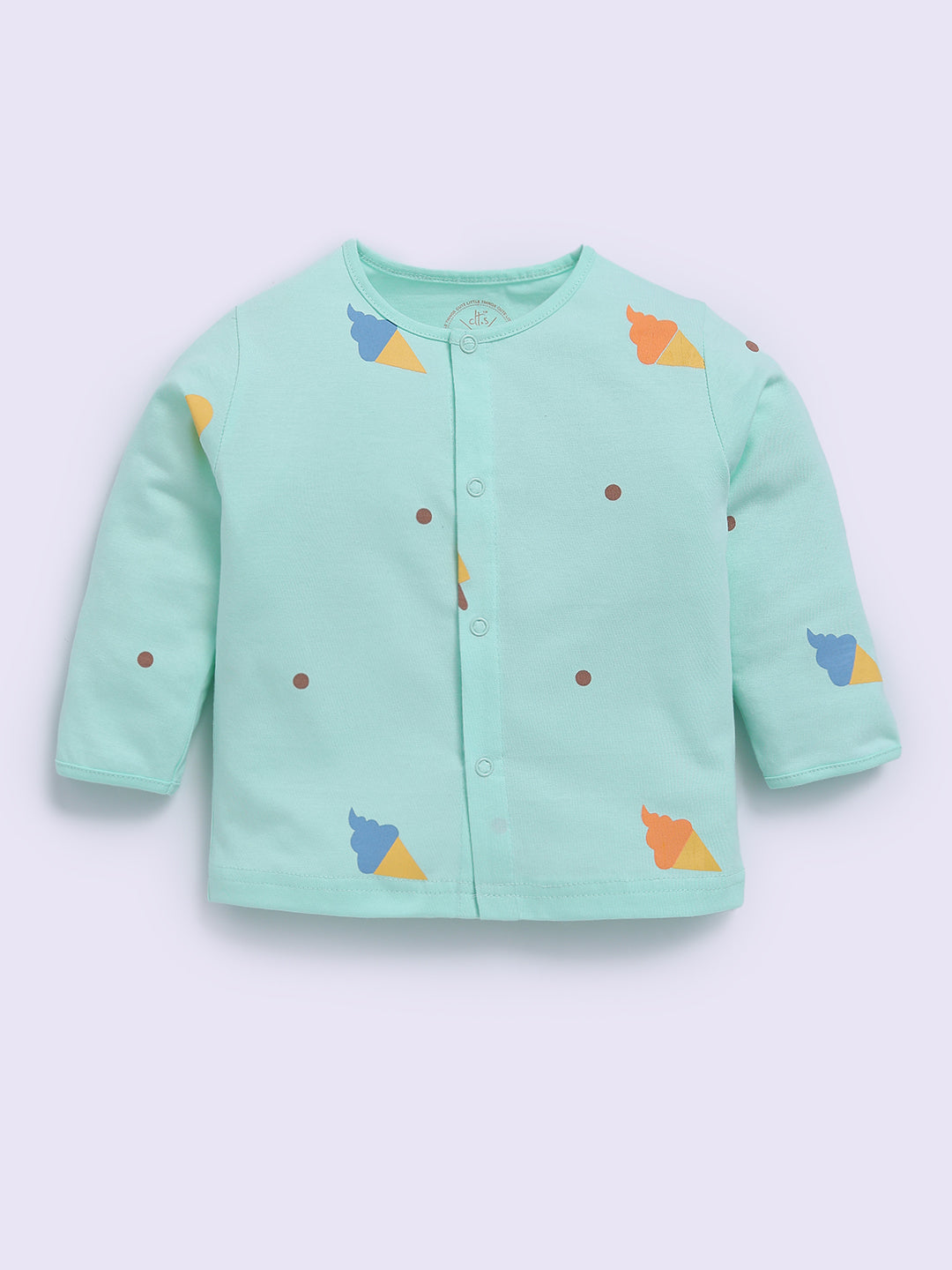 Ice Cream Printed Sea Green Cotton Full Sleeve Night Suit