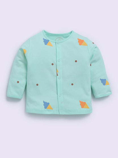 Ice Cream Printed Sea Green Cotton Full Sleeve Night Suit