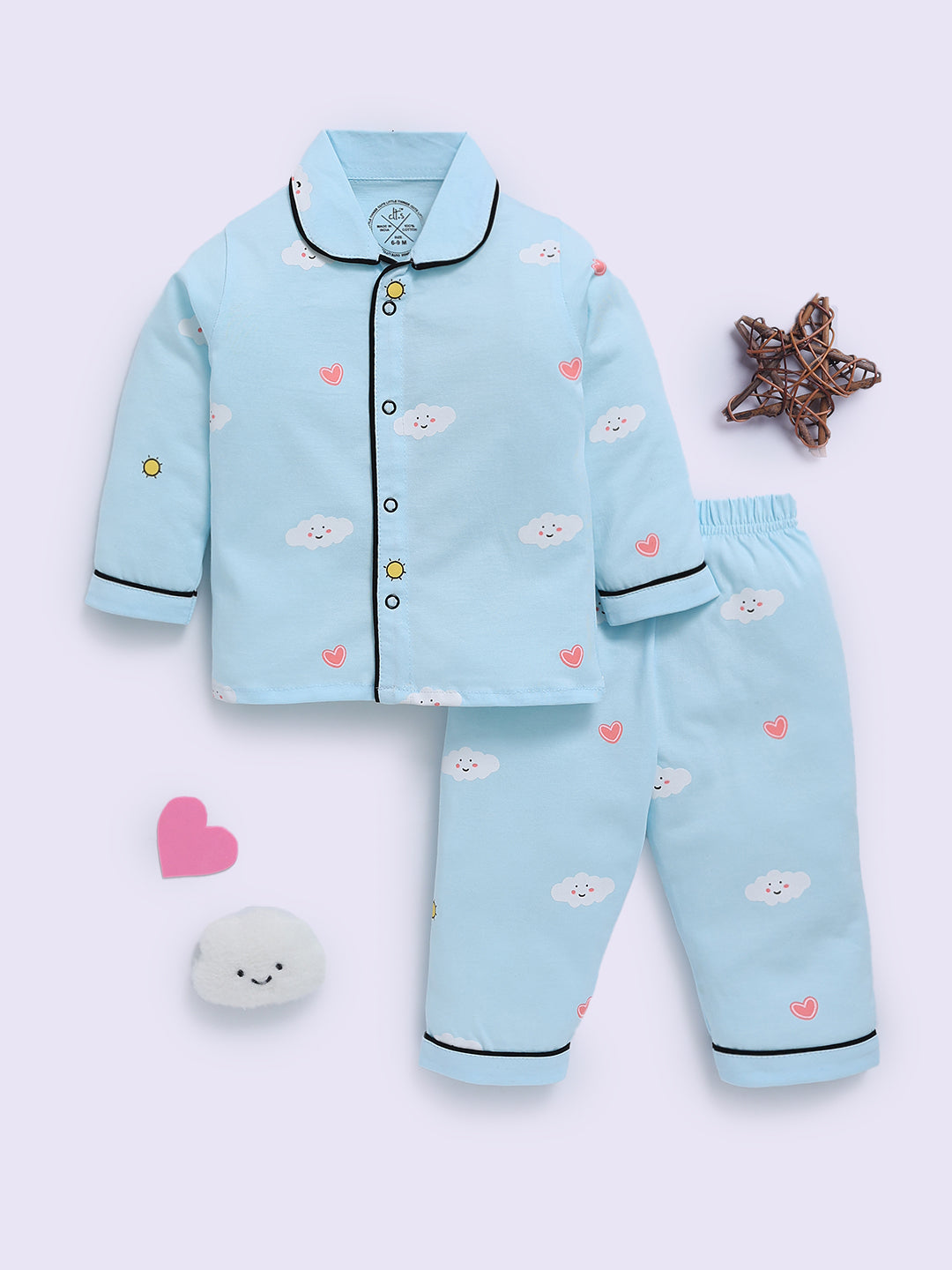 Blue Cotton Graphic Full Sleeve Night Suit