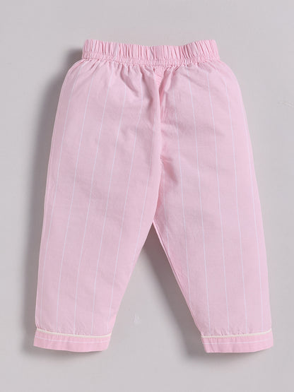 "Cuter Version of Mom" Pink Full Sleeves Striped Nightwear Set
