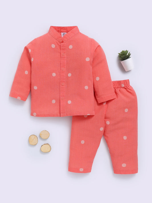 Rust Cotton Floral Full Sleeve Night Suit