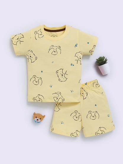 Yellow "Bears" Half Sleeve Cotton Co-ord Set