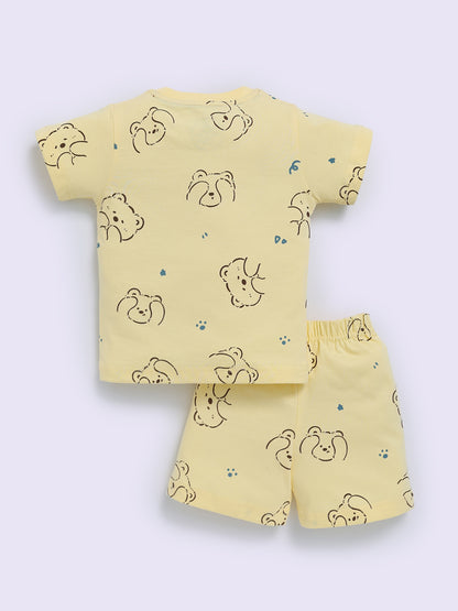 Yellow "Bears" Half Sleeve Cotton Co-ord Set