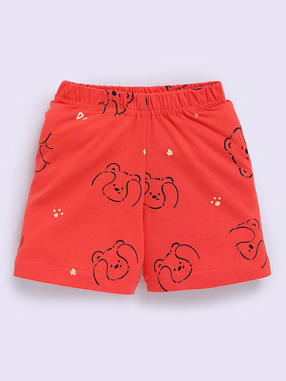 Orange "Bears" Half Sleeve Cotton Co-ord Set