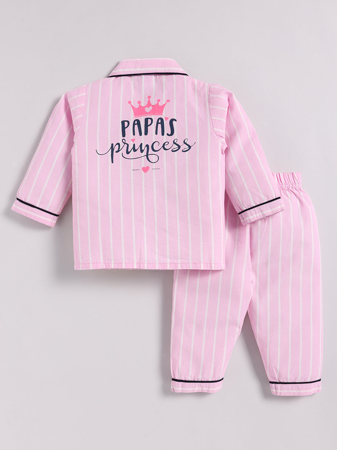 "Papa's Princess" Pink Cotton Full Sleeve Night Suit