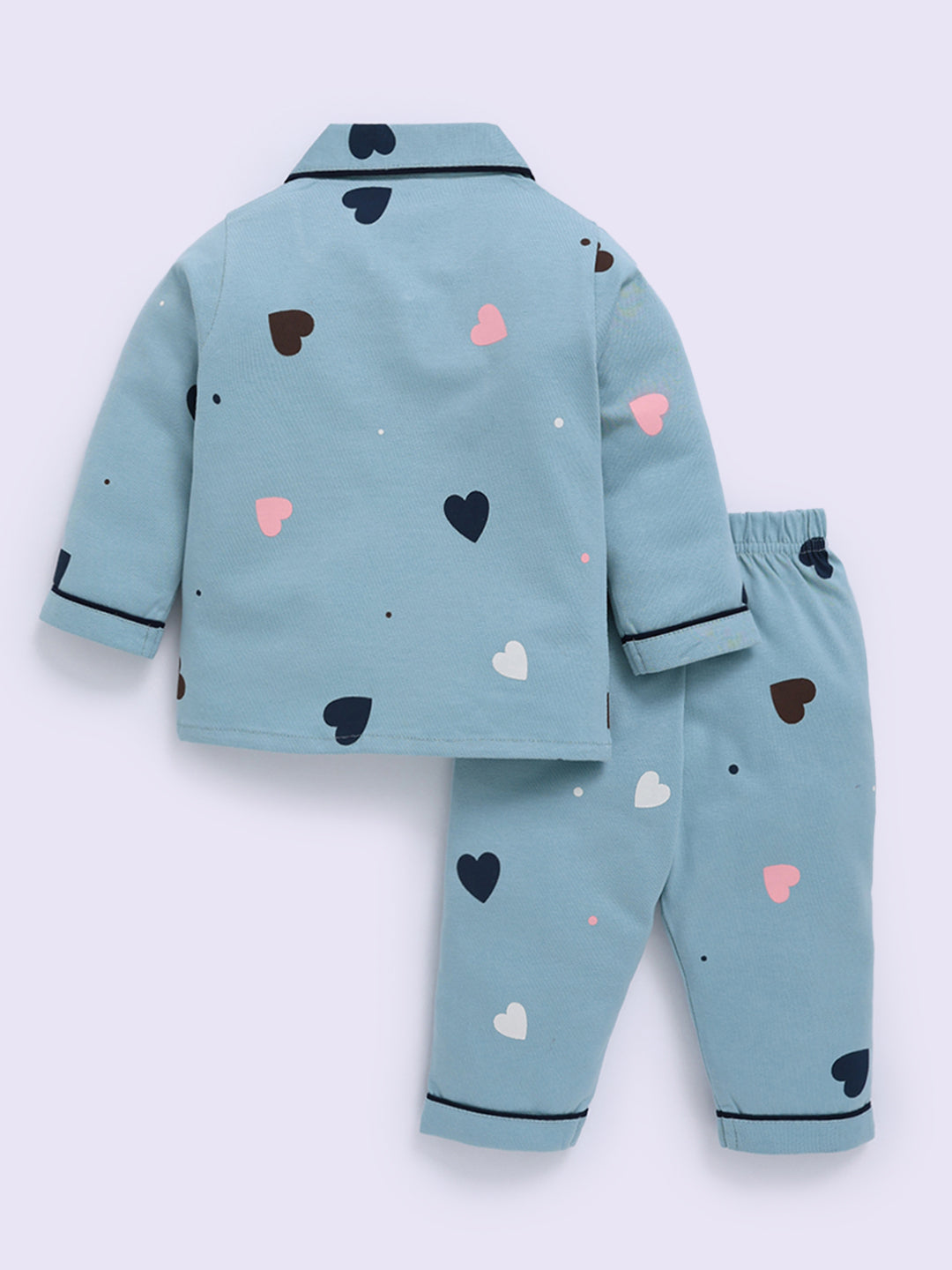 Teal Hearts Print Full Sleeve Night Suit