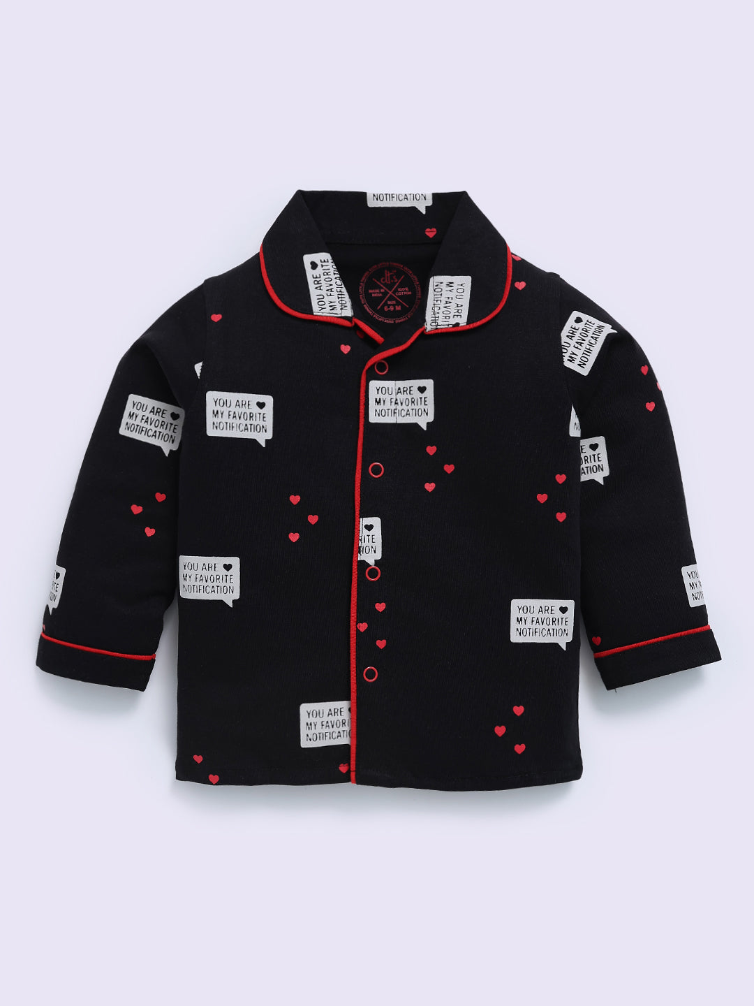 Black Cotton Typography Full Sleeve Night Suit