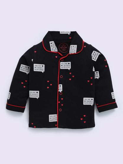 Black Cotton Typography Full Sleeve Night Suit