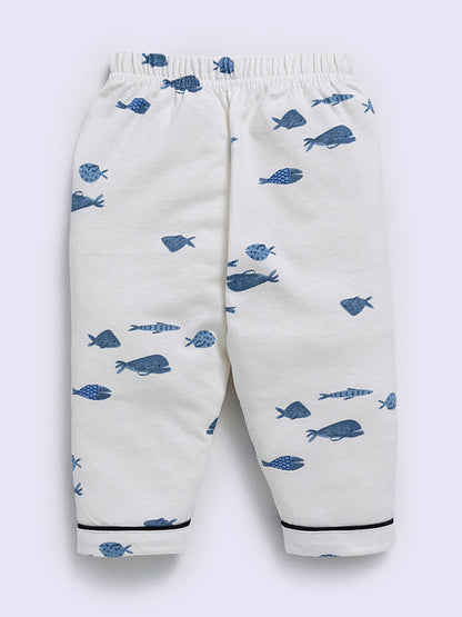 'Sea World' Blue Cotton Half Sleeve Night Suit