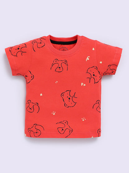 Orange "Bears" Half Sleeve Cotton Co-ord Set