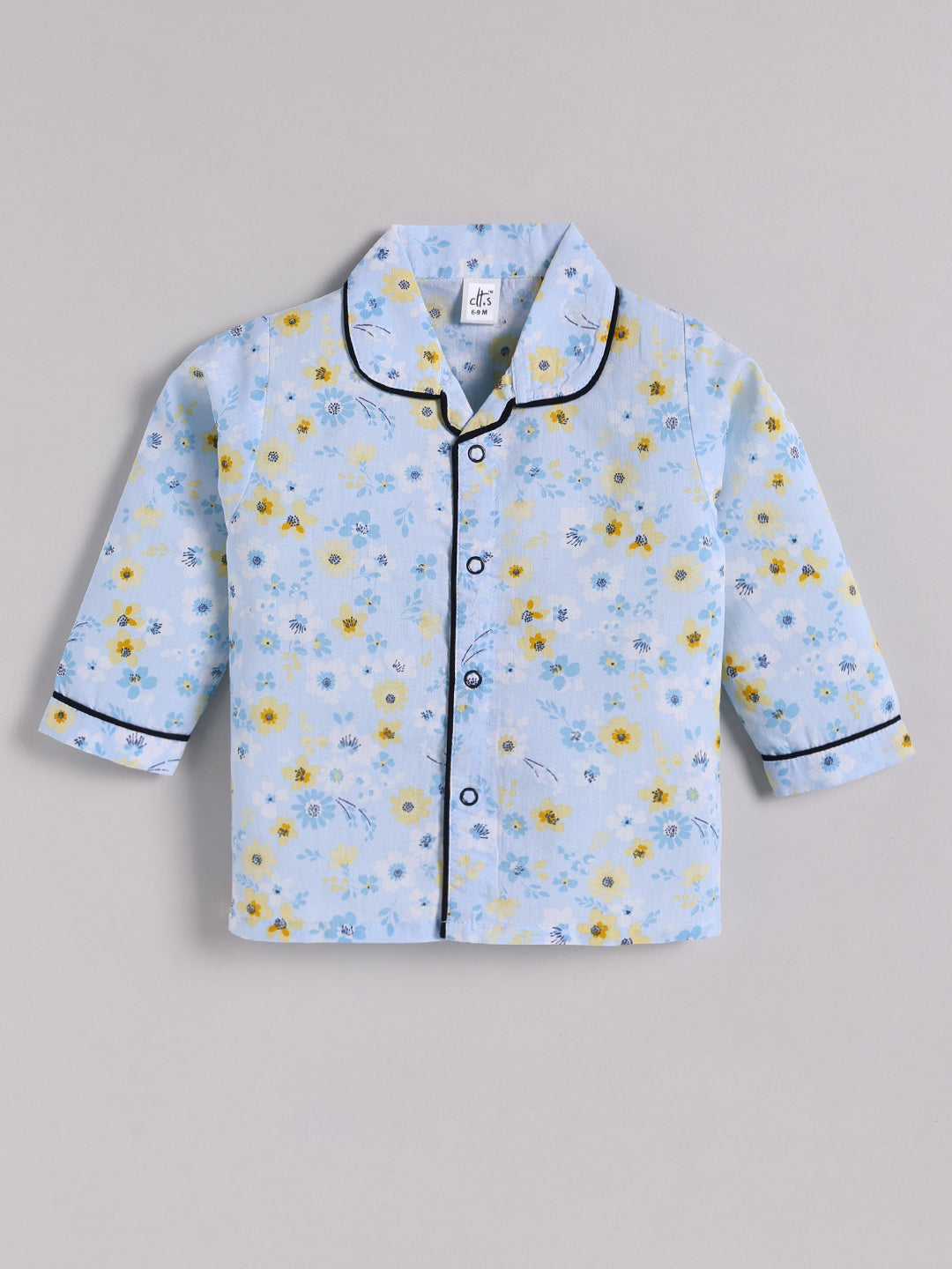 Blue Cotton Floral Full Sleeve Night Suit