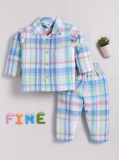 Multi Cotton Checked Full Sleeve Night Suit