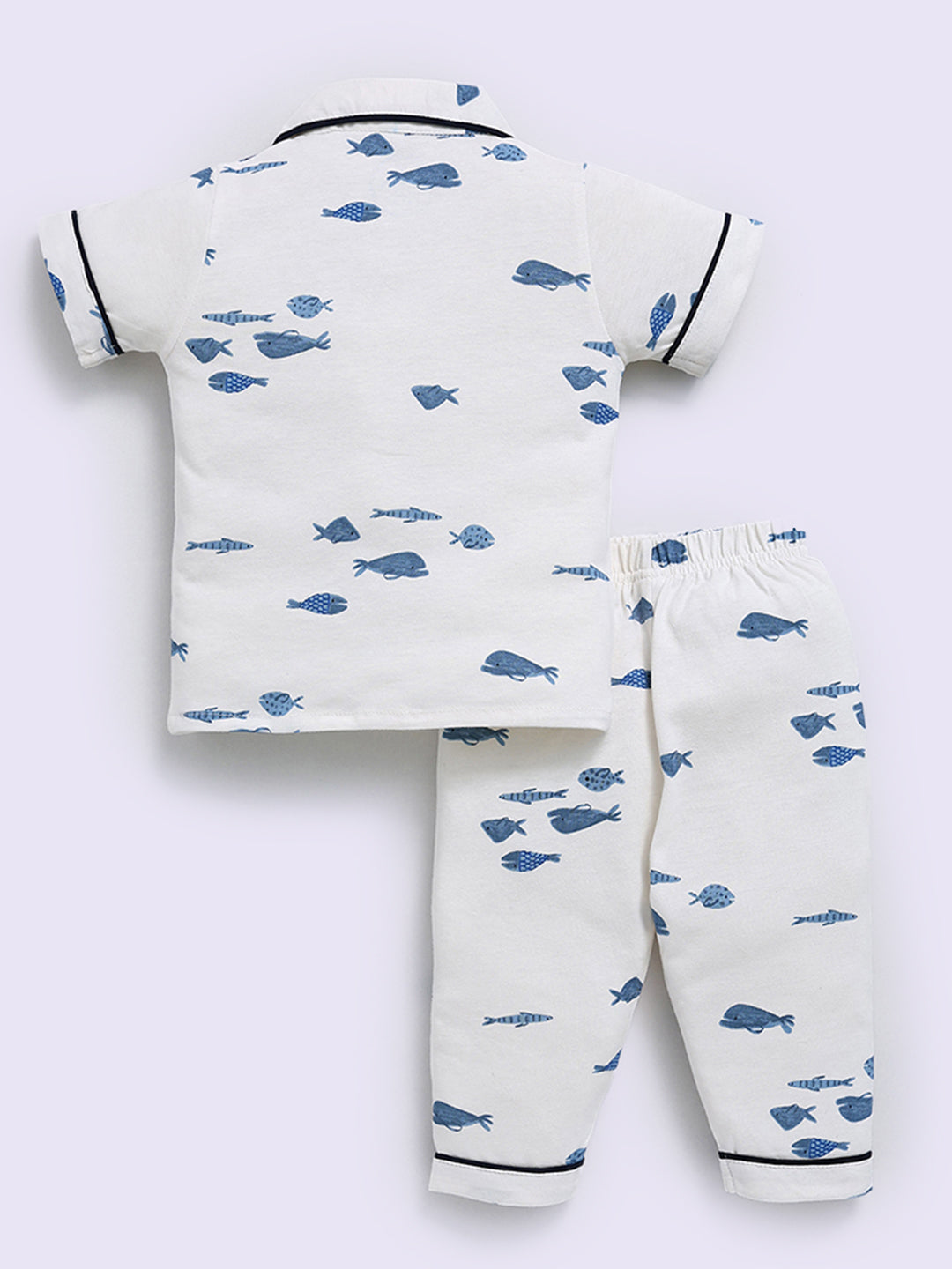 'Sea World' Blue Cotton Half Sleeve Night Suit