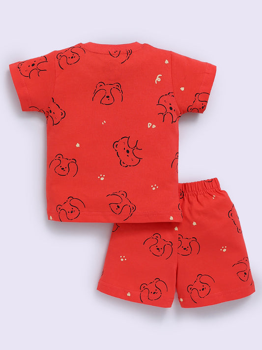Orange "Bears" Half Sleeve Cotton Co-ord Set