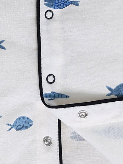 'Sea World' Blue Cotton Half Sleeve Night Suit