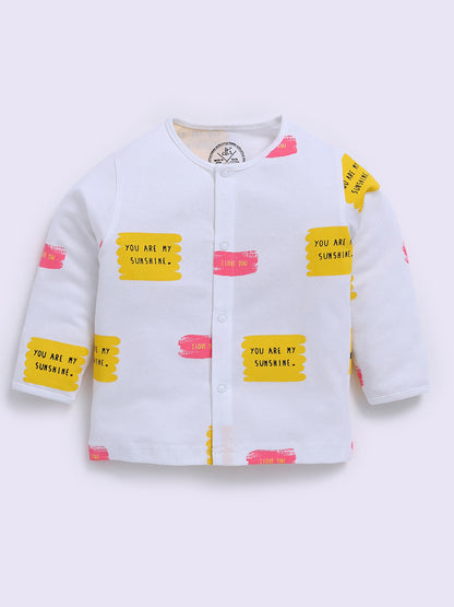White Cotton Typography Full Sleeve Night Suit
