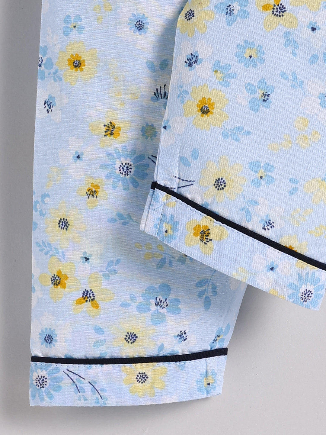 Blue Cotton Floral Full Sleeve Night Suit