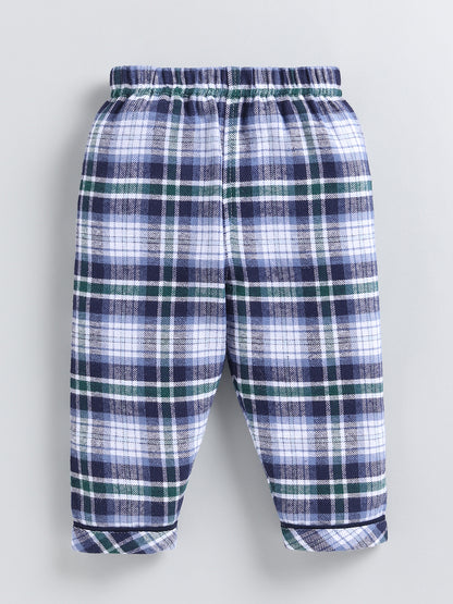 Blue Checked Cotton Full Sleeve Night Suit